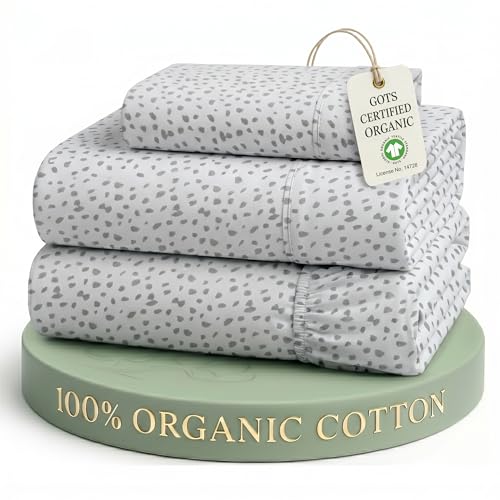 Image of LANE LINEN Sheets Twin XL 100% Organic Cotton GOTS Certified Percale Weave Deep Pocket 3 Piece Soft Breathable Cooling Lightweight All Season Machine Washable Crisp - Haze Grey