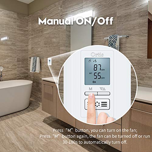 Humidity Sensor Switch, Ortis In-wall Bathroom Fan Automated Control Switch, Air Moisture Detection, Neutral Wire Required, White, 120V/220V