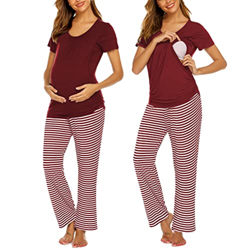 Image of Ekouaer Womens Nursing Pajamas Maternity Breastfeeding Pjs Sleepwear Layer Soft Postpartum Lounge Set Pregnancy Clothes