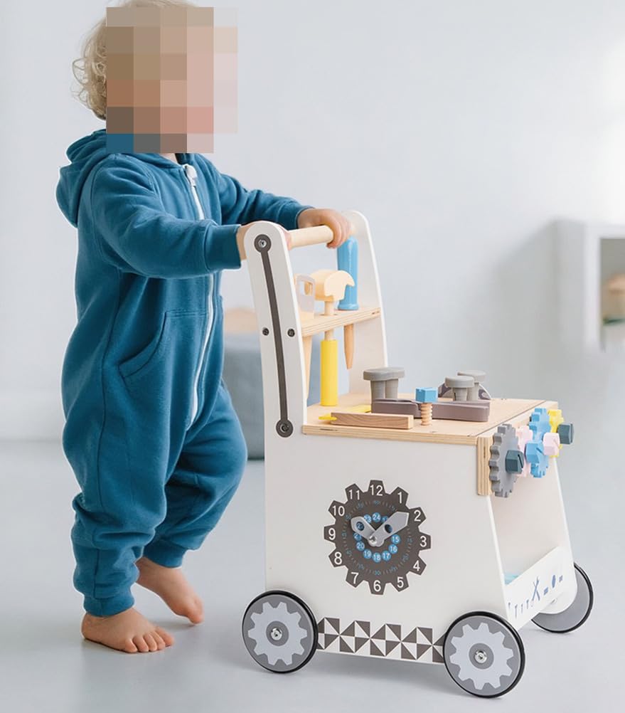 Holz-Lauflernwagen für Kleinkinder, Werkzeugbank-Spielzeug mit Schrauben und Muttern