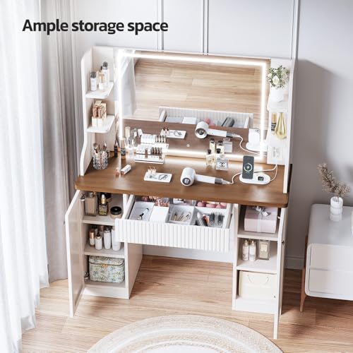 Elegant White Makeup Vanity Desk with Mirror & Lights, Storage & Adjustables