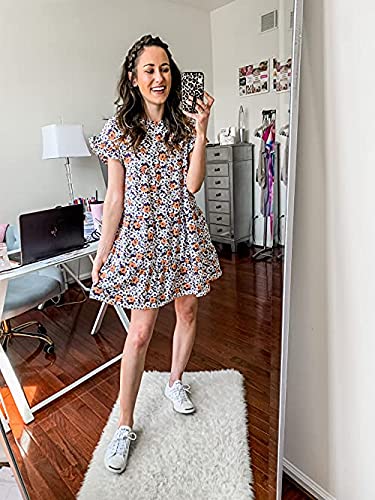 Image of Imysty Womens Boho Floral Ruffle Sleeve Babydoll Loose Flowy Casual Summer Pleated Mini Dress