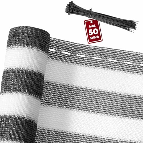 DETEX® Balkon Sichtschutz 1,0 x 10m Wetterfest inkl. 50 Kabelbinder Balkonbespannung Leicht Transparent 85% Schattierwirkung UV-Beständig Garten Schattiernetz Grau