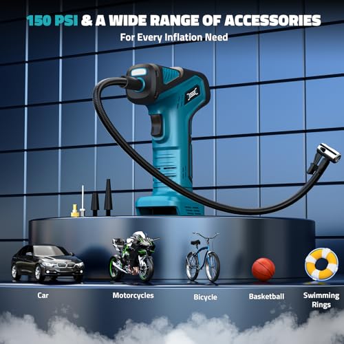 Image of DIYtoolifz 150PSI Cordless Tire Inflator Compatible with Makita 18V Battery | Portable Air Compressor Pump Car Tire Pump with Digital Pressure Gauge & LED Light for Auto, Motorcycles, Balls (Tool Only)