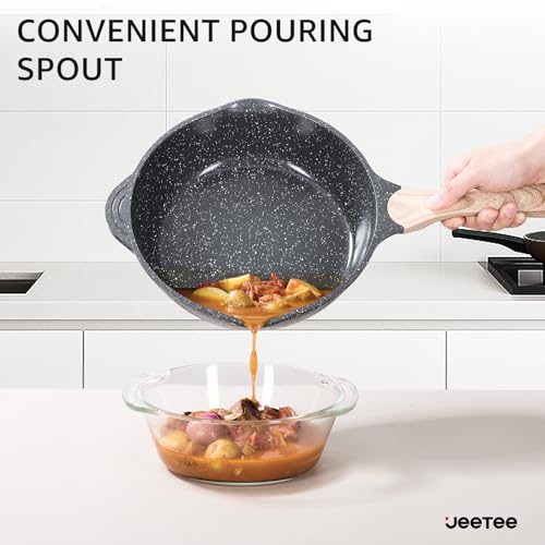 Image of JEETEE 24Pcs Ceramic Cookware Set, Gray Pots and Pans Set Non Stick | Kitchen Healthy Non Toxic Induction Cookware Sets W /Saucepans, Saute Pan, Griddle, Crepe Pan & Pancake Rake (PTFE, PFOSFree)
