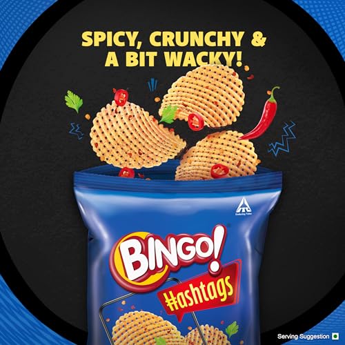 Image of Bingo ! Hashtags Spicy Masala Potato Chips, 58 Gram /53G / 56.6G(Weight May Vary) (Pack of 2)