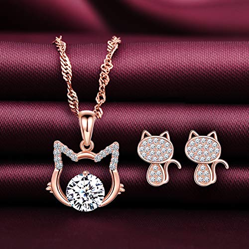 Collar de gato lindo y pendientes de plata de ley con circonitas 3