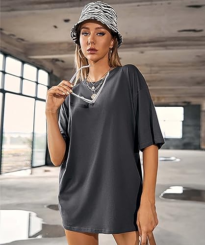 Image of London Hills Women's Cotton Loose Casual Round Neck Solid, Drop Shoulder T-Shirt Pack of 2