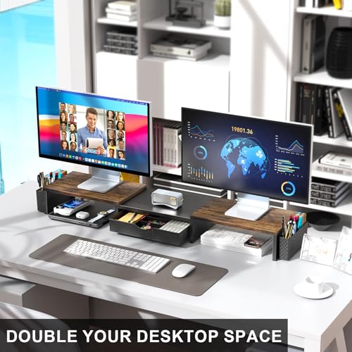 Image of gianotter Dual Monitor Stand Riser With Drawer and 2 Pen Holders