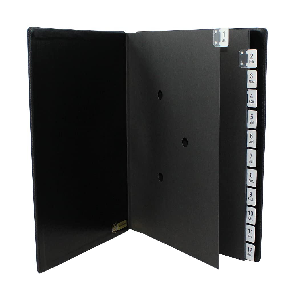 Classificatore con indice 1 – 12 (jan. dez.) in pelle bovina pieno martellata in Nero
