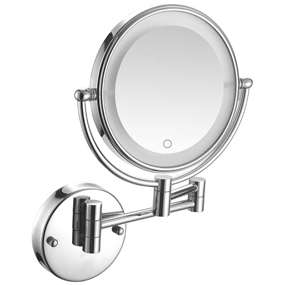 8-Zoll-doppelseitiger, an der Wand montierter, beleuchteter Make-up-Kosmetikspiegel mit dimmbarem Touchscreen und verchromtem LED-Kosmetik-Rasierspiegel mit schwenkbarer Vergrößerung,Plug in,10X