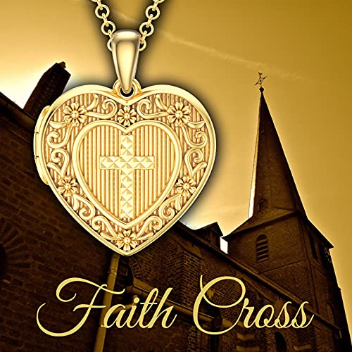 Soulmeet 18K Gold Plated Silver Diamond Cut Cross Heart Locket Necklace That Holds 2 Picture, 18" (Locket Only) #TOP5