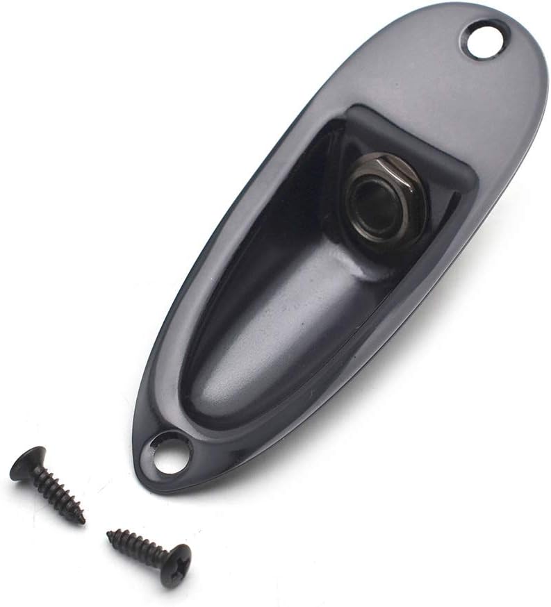SAPHUE Guitar Input Jack Socket Plate Output Loaded Boat Style 1/4 Inch with Screws for Fender Stratocaster Strat St Mono Electric Guitar for Electric Guitar Replacement Parts(black)
