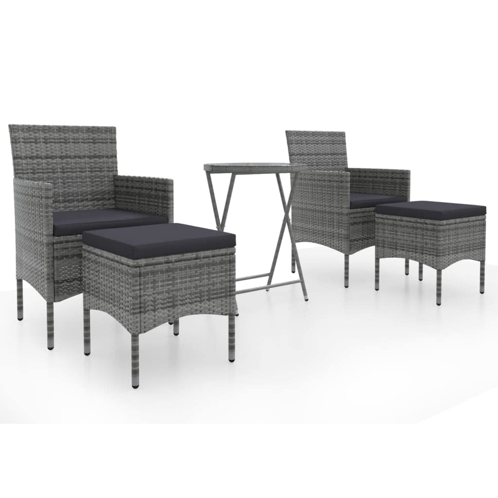 vidaXL Ensemble de Bistro Jardin 5pcs Résine tressée Verre trempé Gris
