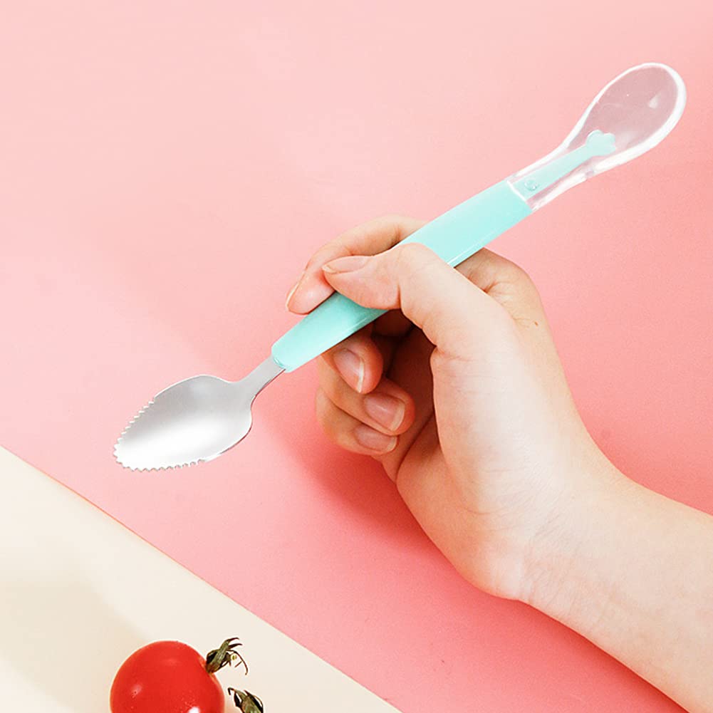 Bowiemall Double Head Baby Spoon Silicone Soft Baby Fruit Scraping Mud Spoon Feeding Spoons Training Scrapping Fruits Children Babies for Gifts (Pink) - 19.5 Cm - Image 2 thumbnail