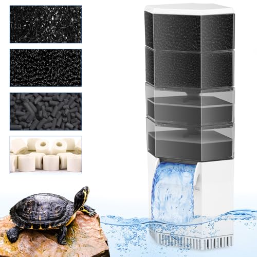 AquaMiracle Turtle Tank Filter 225GPH 3-Stage Super Quiet Low Water Level Filter for 10-40 Gallon Water, Waterfall Reptile Filter for Turtle Habitats & Terrariums