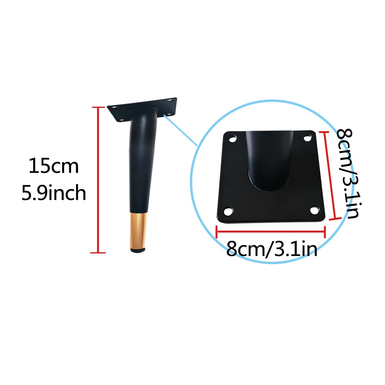 Jarshtime Furniture Leg 4 PCS Oblique Coffee Table Legs 15 cm / 6 inch Metal Legs for Cabinet Cupboard Dresser Side Table Black & Golden - Image 4