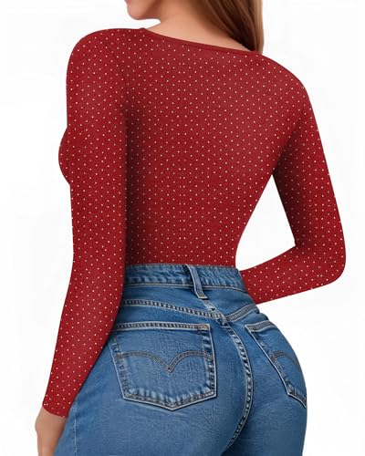 Image of MANGOPOP Womens Bodysuit Long Sleeve Crew Neck Body suit for Women Ribbed Bodysuits Shirts