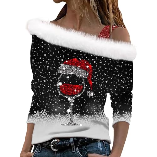 Weihnachtsbluse Damen Off Shoulder Weihnachtsshirt Damen...