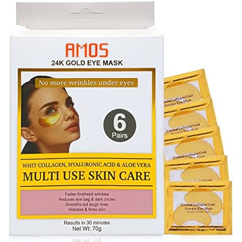 AMOSTIMELINE 24K Gold Eye Masks for Dark Circles and Puffiness (6 Pairs) with Collagen, Aloe Vera & Hyaluronic Acid-Anti-Aging Under Eye Patches for Dark Circles and Puffiness-Reduce Wrinkles Cover