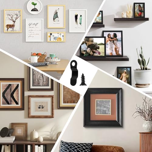 Image of Bonsicoky 100 Pack Metal Picture Frames Turn Button Fasteners with 100 Pieces Screws - Black Frame Picture Hardware Backing Clips for Hanging Pictures, Photos