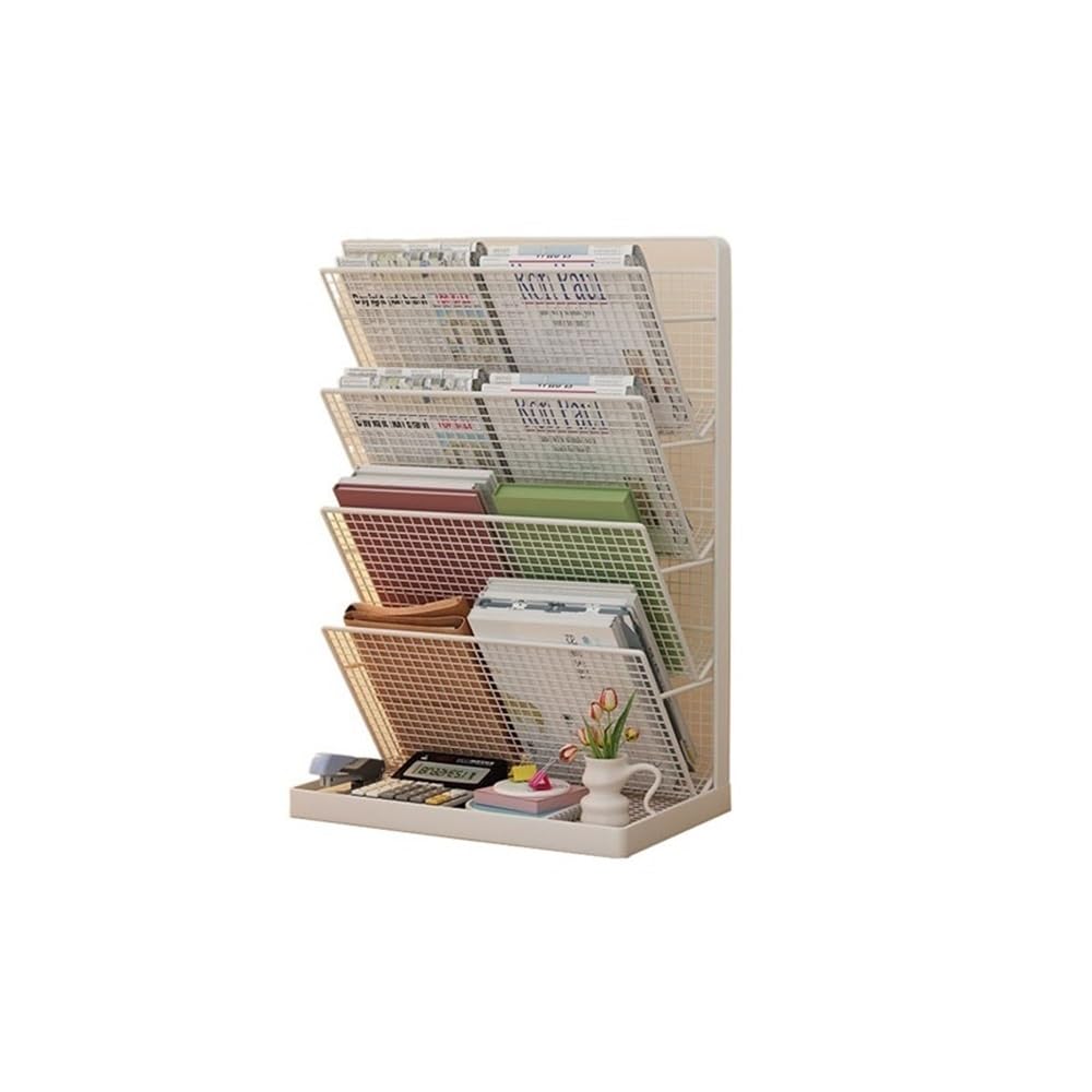 J9V4G6S3B5 Desktop File Rack 5 Tier A4 Mesh in Tray File Holder Mail Organiser Magazine Storage Rack(White)