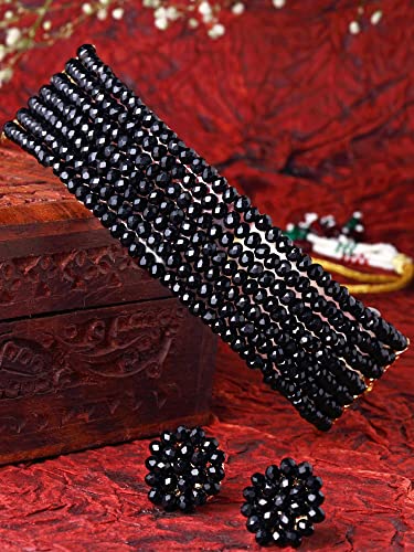 Image of Karatcart Black Crystal Beaded Choker Necklace Setfor Women