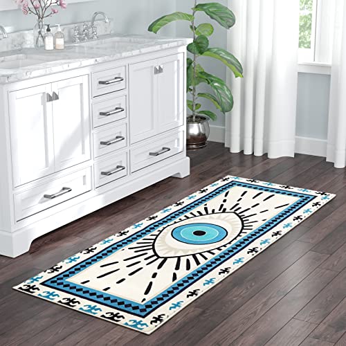 Haocoo Evil Eye Runner Rug 2’X 5’ Non-Slip Washable Kitchen Area Rug Boho Chic Distressed Tribal Decorative Soft Velvet Creative Tribal Floor Carpet Bath Rug For Bedroom Living Room Entryway Hallway #TOP1