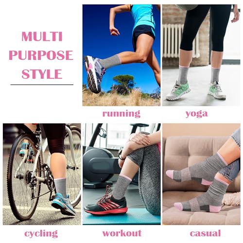 Image of Gonii Women Socks Hiking Running Thick Cushion Athletic Crew Socks 5-Pair | Breathable material, Arch support, Mid calf long length, Anti-blister, Elastic cuff for sport, Tennis, Cycling and casual