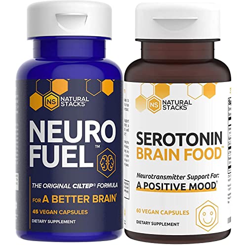 Natural Stacks Supplements Bundle - NeuroFuel Brain Supplement (45ct) and Serotonin Brain Food (60ct) - Improved Focus, Memory and Motivation, Better Mood and Relaxation Natural Stacks Supplements Bundle - NeuroFuel Brain Supplement (45ct) and Serotonin Brain Food (60ct) - Improved Focus, Memory and Motivation, Better Mood and Relaxation