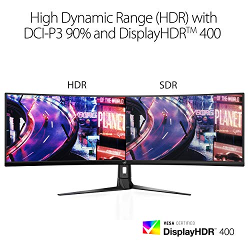ASUS ROG Strix XG49VQ - 49 Zoll DFHD Curved Gaming Monitor - 144 Hz, 4ms GtG, FreeSync2 HDR, DisplayHDR 400 - VA Panel, 32:9, 3840x1080, DisplayPort, HDMI, USB, ergonomisch – Bild 6