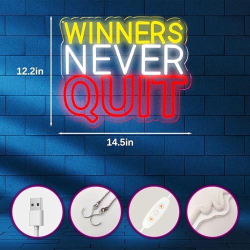 Image of Pugna Winners Never Quit Neon Signs for Wall Decor Neon Lights for Bedroom Led Signs Suitable for Dormitory Man Cave Christmas Gift