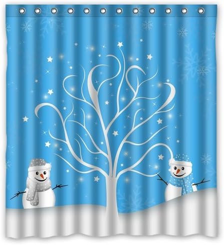 Generic Personalized Happy Christmas Snowflake Tree and Snowman for Shower Curtain Bath Curtain 66 x72""