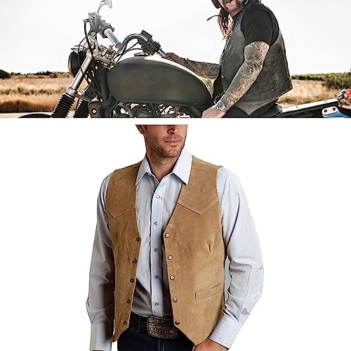 Mens Retro 5 Button Suede Suit Vest V Neck Leather Casual Waistcoat for Prom Banquet for Father Husband Gift Regular Fit4