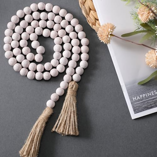 Geetery 2 Pcs 58'' Bead Garland with Tassels, Rustic Country Decor, Boho Wall Hanging for Farmhouse Style, Versatile Prayer Beads for Home, Table, or Wall Decoration (Whitewashed) by Geetery - Image 5