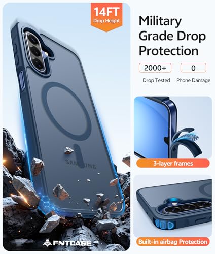 Image of FNTCASE for Galaxy A17 /A16 5G Phone Case: for Samsung A17 Cases [Compatible with Magsafe] [Screen Protector] Matte Translucent Military Grade Protection for Samsung A 17 & A 16 4G Cover - Blue