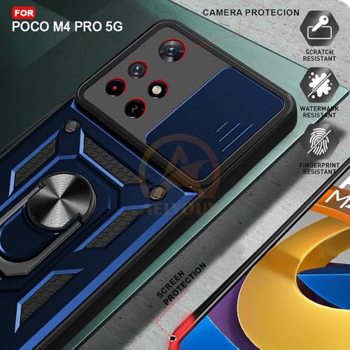 Image of Armor Bumper Back Cover Case for Poco M4 Pro 5G / Redmi Note 11T 5G Rotating Camera Cover, Ring Holder & Kickstand | Heavy Duty & 360 Degree Protection Back Cover (Blue)
