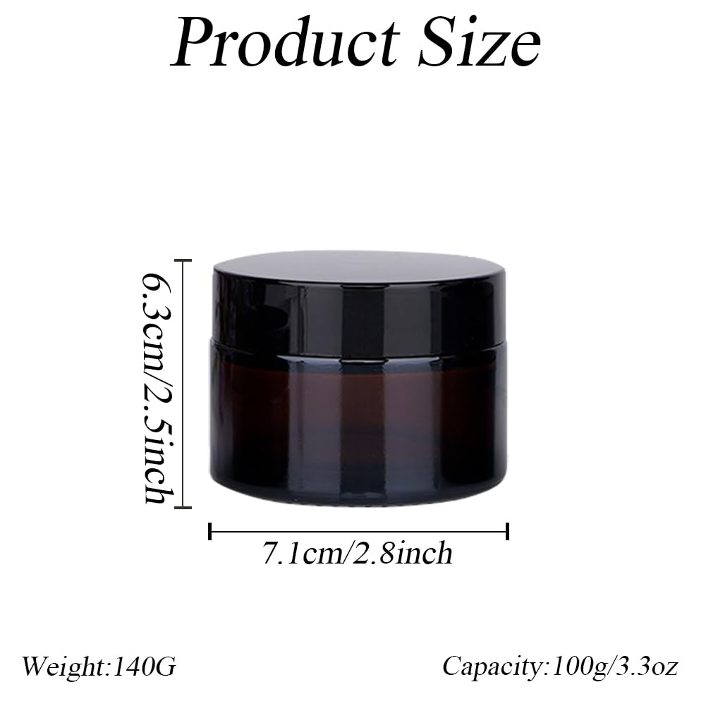 2PCS 100g/3.3oz Empty Brown Glass Cream Jar with Inner Liners and Black Lid Refillable Travel Storage Jar Makeup Pot Cosmetics Container for Lotions Powders Body Scrub - Image 2