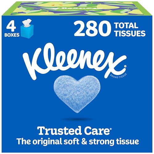 Image of Kleenex Trusted Care Facial Tissues, 4 Cube Boxes, 70 Tissues per Box, 2-Ply (280 Total), Packaging May Vary (Pack of 12)