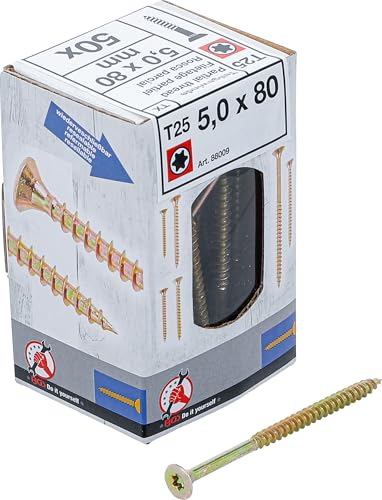 BGS Diy 88009 | Mehrzweckschrauben | T-Profil (für Torx) T25 | 5,0 x 80 mm | 50 Stück BGS Diy 88009 | Mehrzweckschrauben | T-Profil (für Torx) T25 | 5,0 x 80 mm | 50 Stück