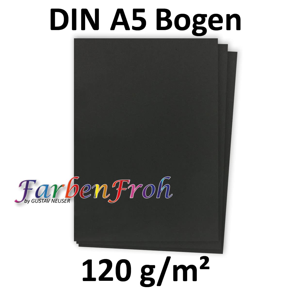 250 hojas de papel DIN A5 – Papel natural negro – 120 g – 14,8 x 21 cm – Papel para manualidades – FarbenFroh by Gustav Neuser