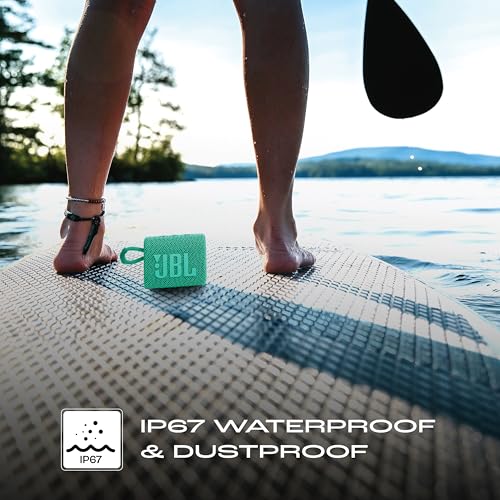 Image of JBL Go 3 Eco with eco-Friendly Recycled Materials and Packaging, Wireless Portable Bluetooth Speaker, Pro Sound, Vibrant Colors with Rugged Fabric Design, Waterproof, Type C (Without Mic, Green)
