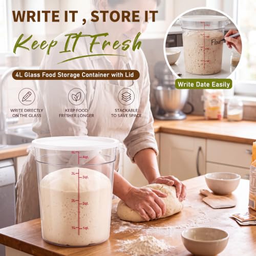 Image of Ziliny 1 Pcs 4 Qt Dough Proofing Container with Lid and Red Scale, White
