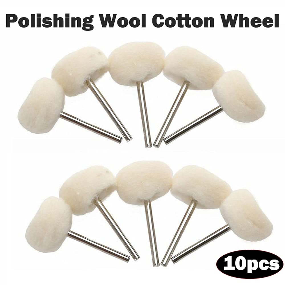 22mm Set of 10 Polishing Buffing Wool Cotton Wool Wheel Pad Felt Mounted Mandrel Rotary Tool Accessory