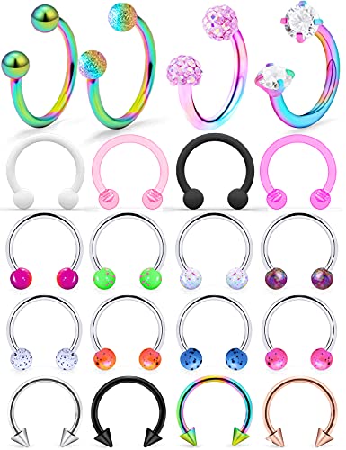 20G 18G 16G 14g Septum Rings Surgical Steel Horseshoe Nose Septum Rings Cartilage Helix Tragus Rook Daith Earring Hoop Lip Piercing Jewelry Retainer for Women Men