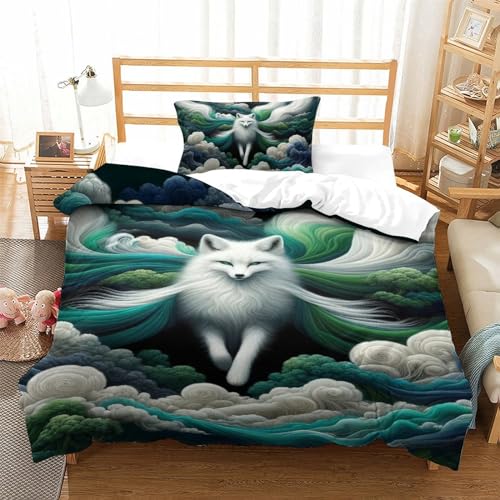 Housse de couette renard 3D en microfibre douce avec fermeture éclair invisible 135x200cm - 2