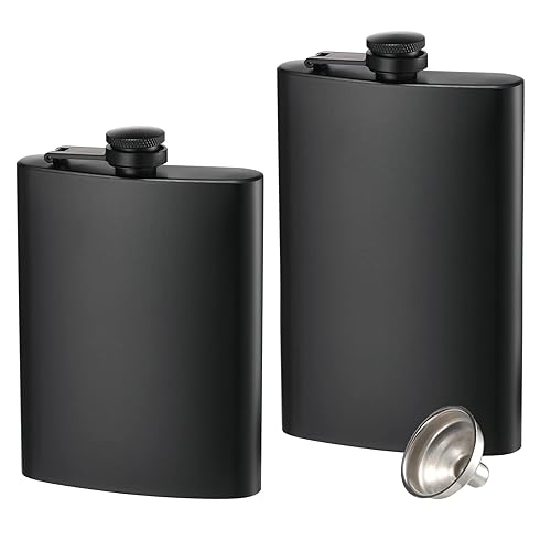 2 Pack Hip Flasks for Liquor, 8 Oz & 12