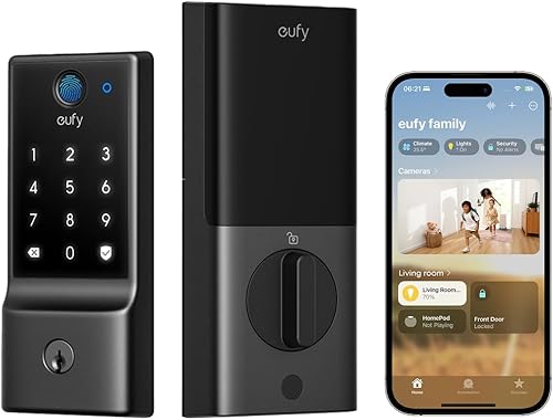 eufy Security Smart Lock E30, cerradura de puerta de entrada sin llave con ecosistema Apple Home, cerrojo Wi-Fi integrado, cerradura de puerta
