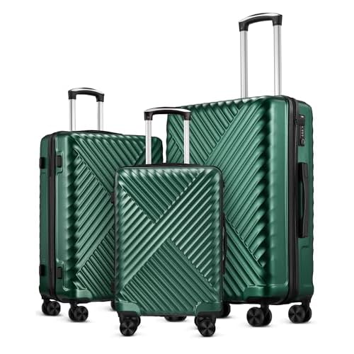 3 Piece Luggage Sets Pcabs Durable Suitcase With Wheels Tsa Lock 20inch24inch28inch Lightweight Travel Luggage Set Dark Green