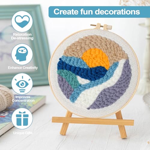 iienjoy Punch Needle Coasters Kit for Beginners Adults Kids, 6 Pattern Embroidery Punch Needle Kits, Easy Tufted Rug Punch Decoration DIY Kit with Patterns, Tools, Yarns, Hoop, Instruction